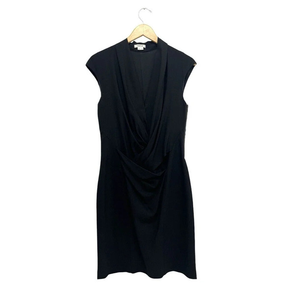 Helmut Lang Draped Twisted Front Cap Sleeve Dress in Black Sheath Dress Size 8 - Picture 4 of 12